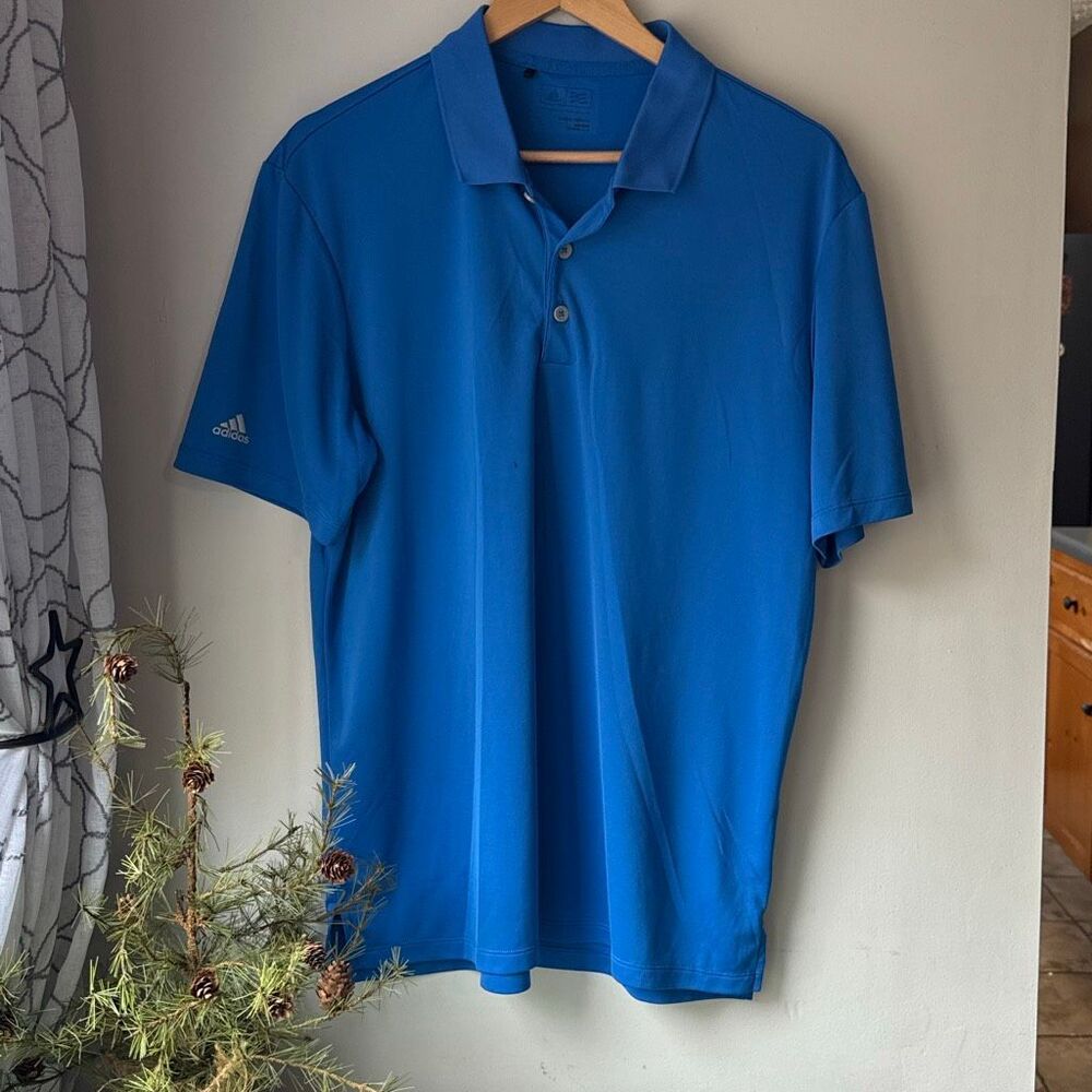 Adidas golf polo men’s size large‎ royal blue moisture wicking outdoors